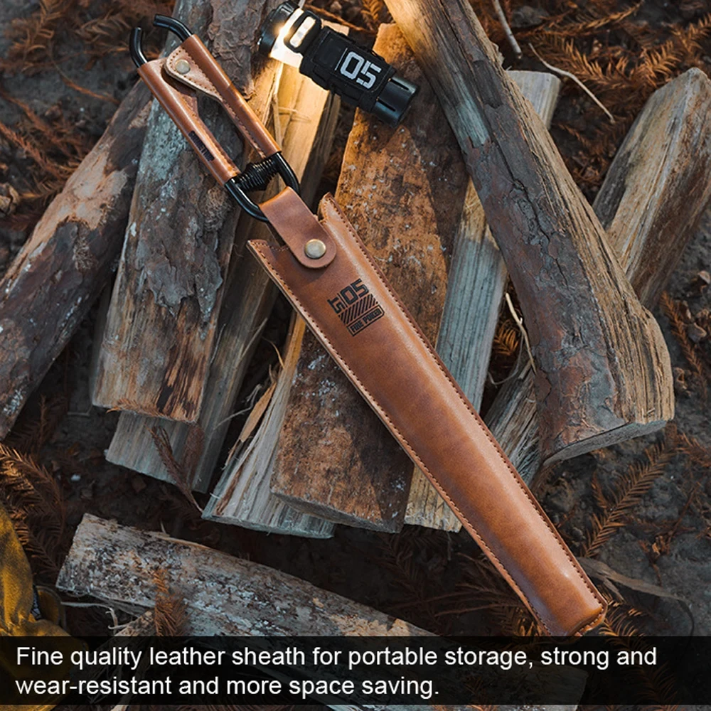 Carbon Steel Charcoal Tongs Outdoor Camping Bonfire BBQ Firewood Clip Tool Stoves Fire Leather Handle Firewood Clamp