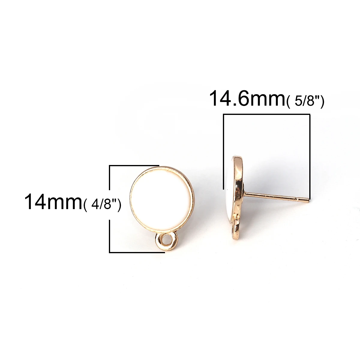 Fashion Ear Post Stud Earrings Findings Round Gold Color Earrings White W/ Loop Women Party Jewelry Gifts 14mm x 10mm,10PCs