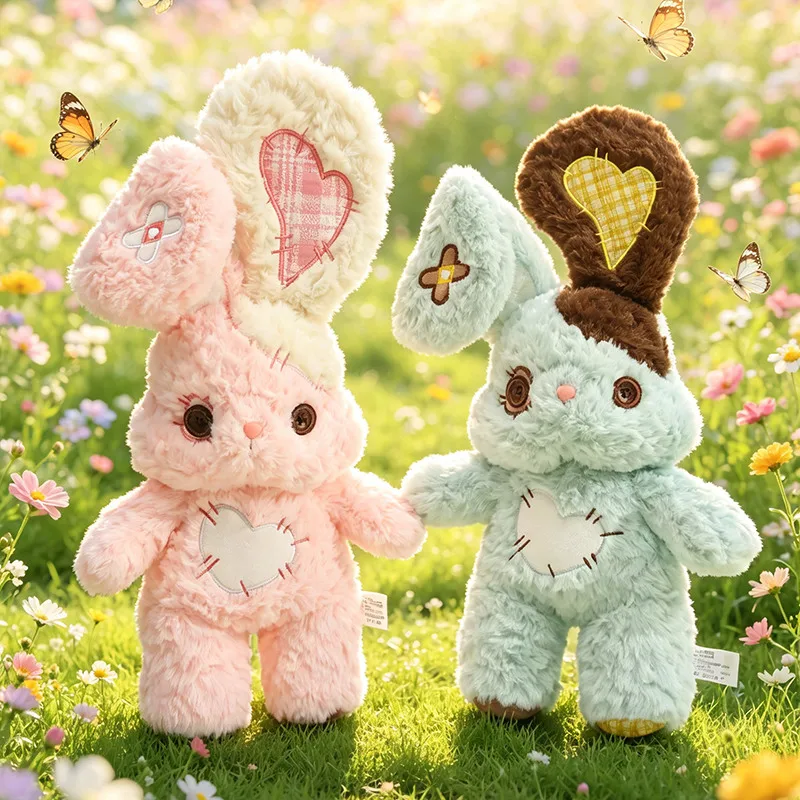 Cute Patchwork Bunny Plush Toy Stitched Heart Rabbit Stuffed Doll Kawaii Fluffy Plushie Birthday Home Decor Multiple Colors Gift