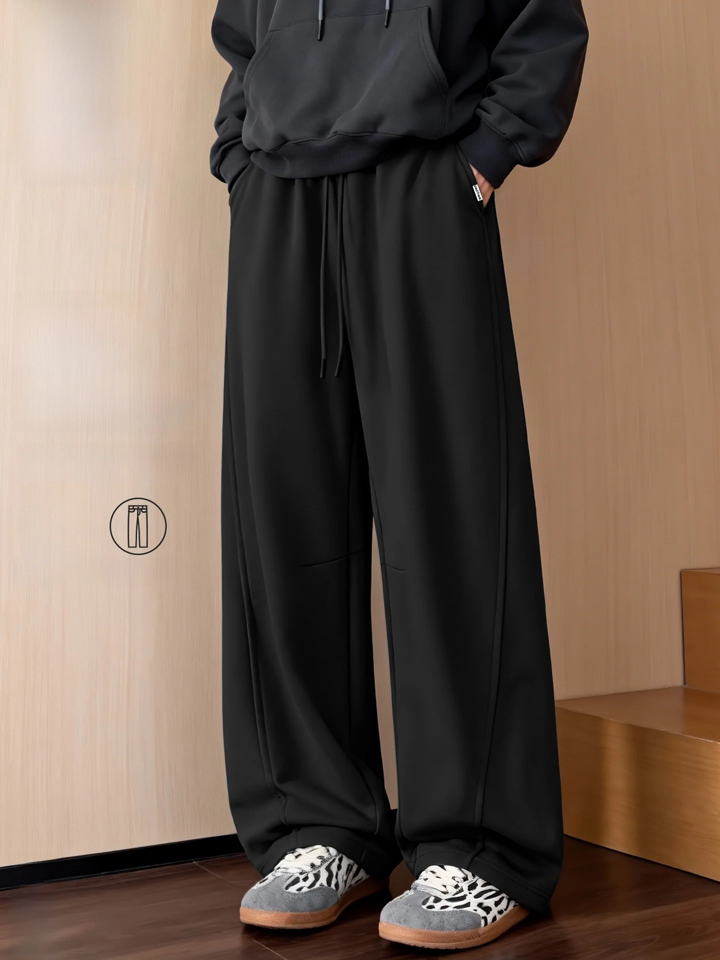 

Men's American Sle Casual Pants Spring Autumn New Heavyweight Drapey Knife Loose Fit Elastic Waist