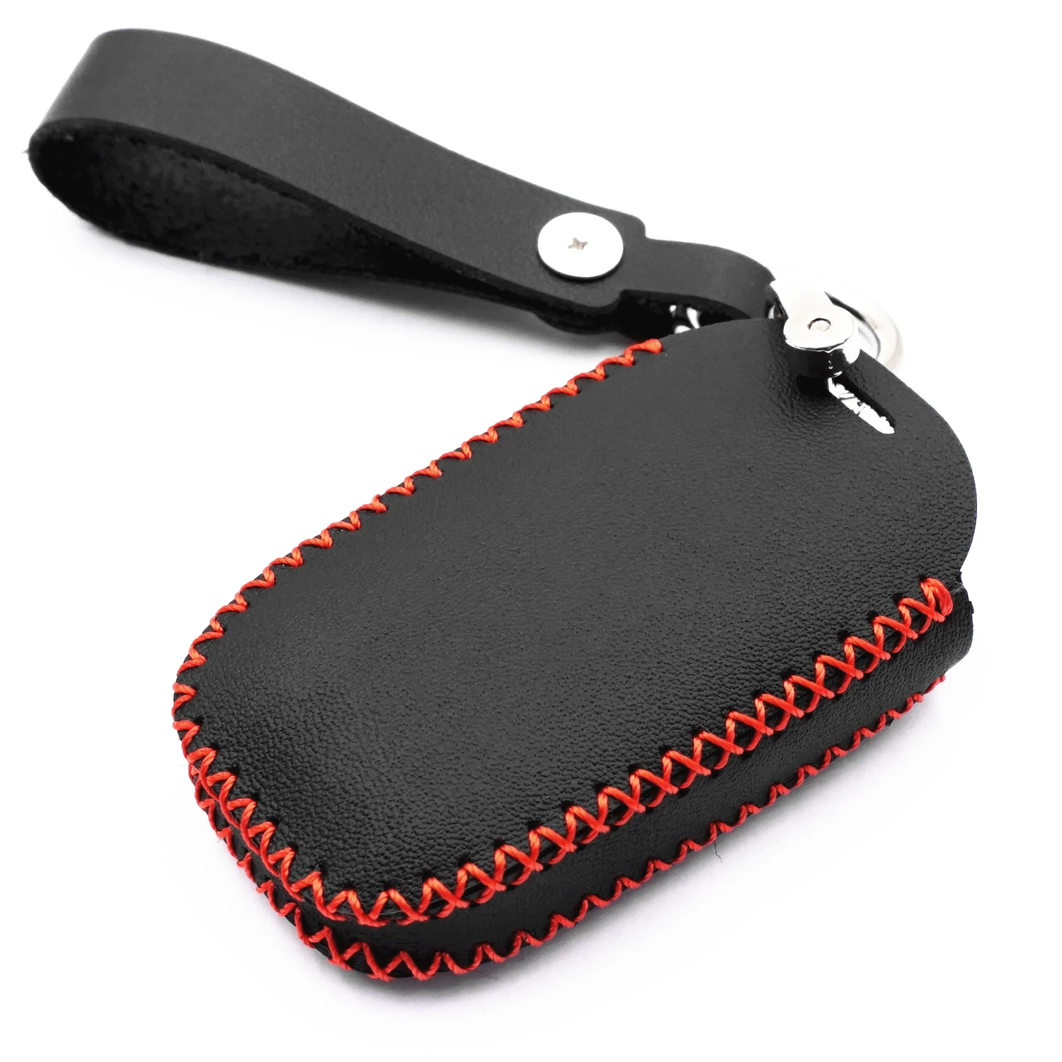 WFMJ Black Leather Smart Remote Key Fob case Cover for Chrysler 2017 2018 2019 2020 2021 Pacifica 2020 2021 Voyager (Red stitch)