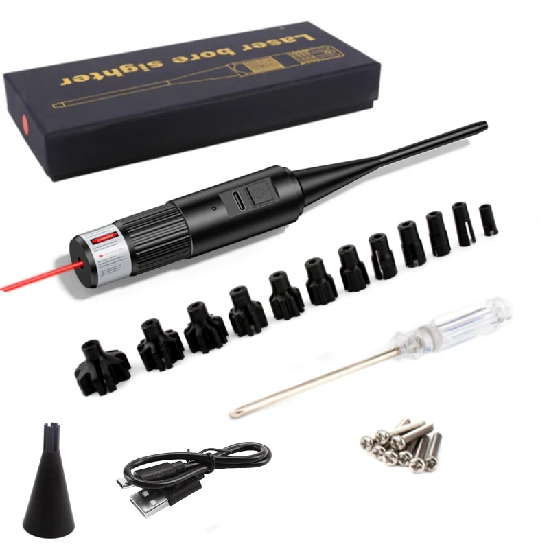 Rechargeable Laser Bore Sight Kit with Button Switch Red Sighter with 12 Adapters for 0.17 to 12GA Caliber Laser Collimator