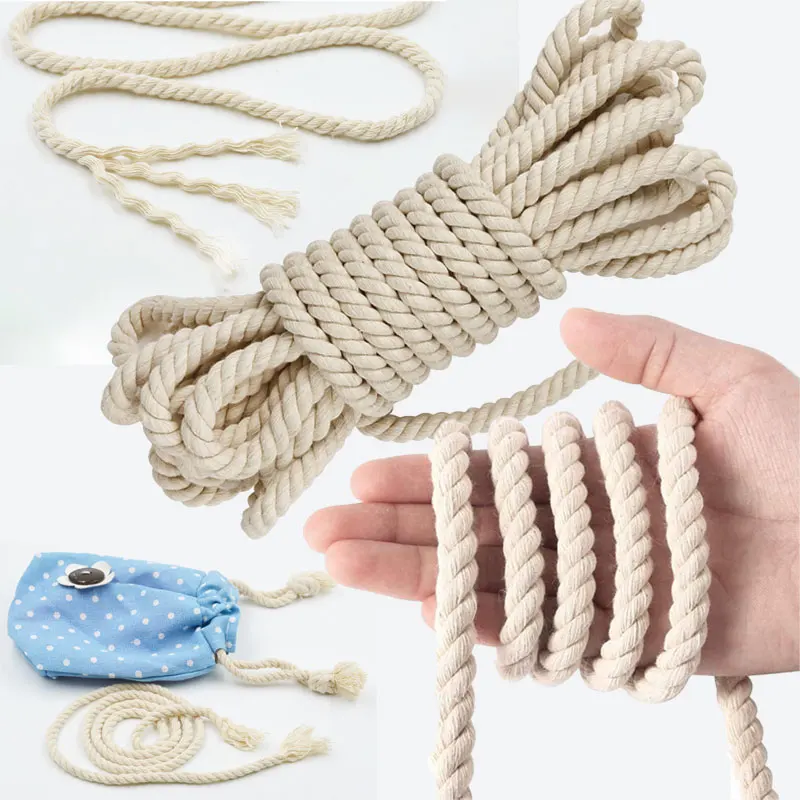 3-20mm Macrame Rope Natural Cotton Braided Cord for DIY Crafts All-Purpose Clothesline Indoor & Outdoor Use Making Wall Hangings