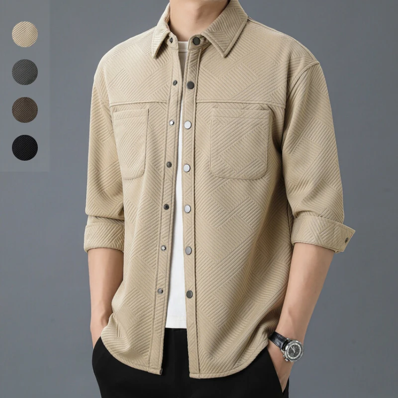 

2023 New Men's Single-breasted Button-down Shirt, Upright and Stylish No Pilling Casual Loose Jacket Thick Shirt