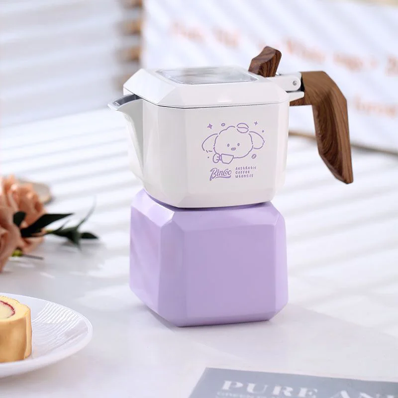 Schattige Cinnamoroll Italians Koffiemachine Kawaii Cartoon Paars Thuiskantoor Dubbele Klep Moka Pot Maken Koffiepot Verjaardagscadeau Speelgoed