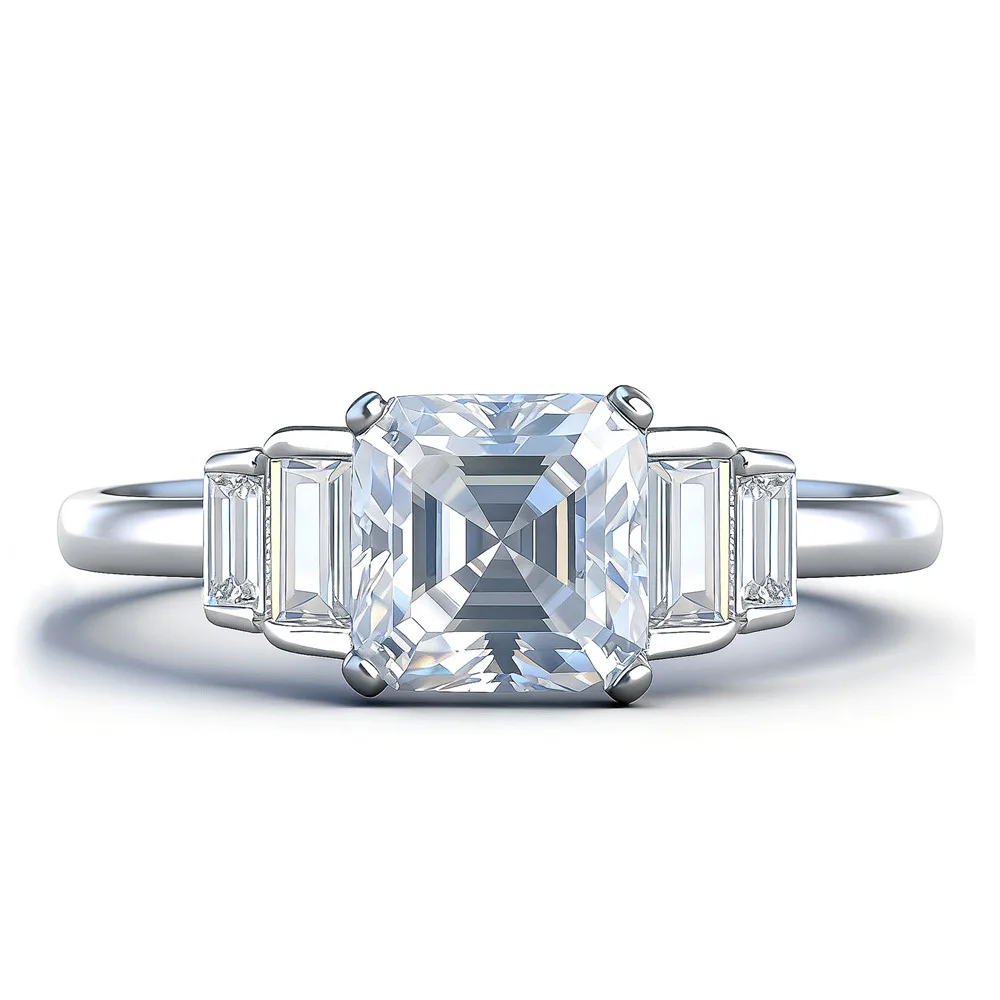 1ct square pagoda 6x6mm mozzarella ring S925 silver small sugar cube diamond ring women's high-end jewelry