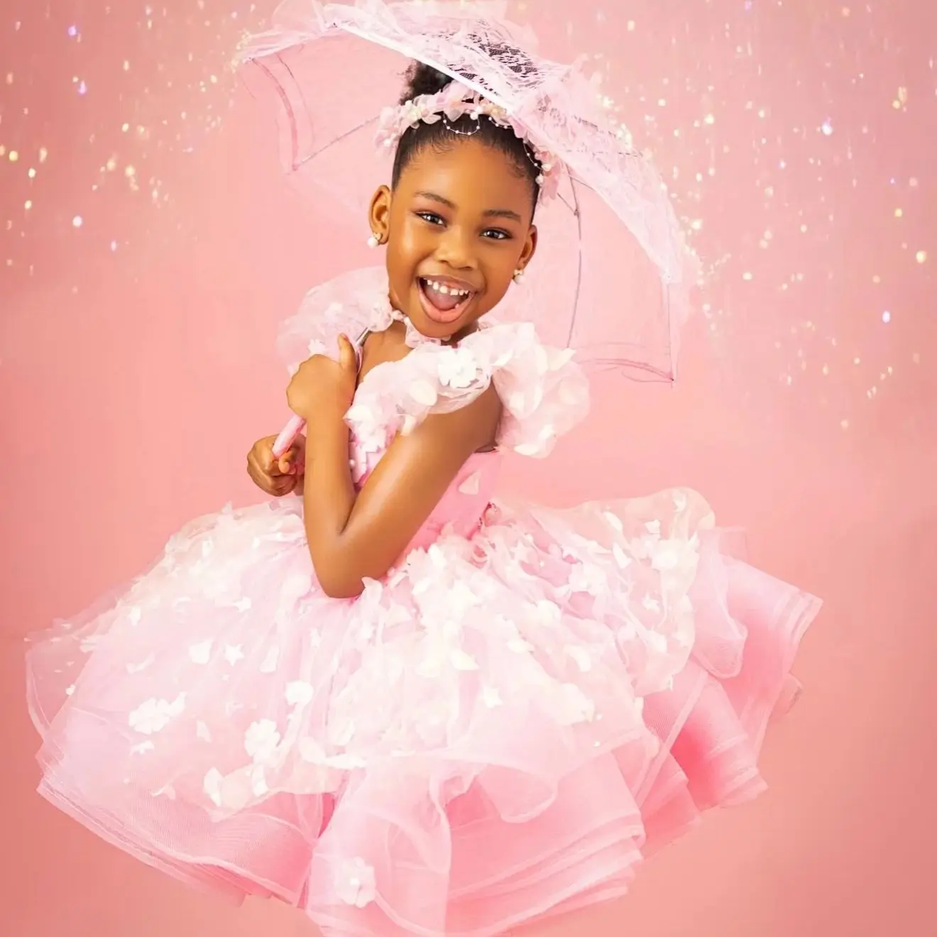 

Розовое платье с цветочным узором для девочек на день рождения, тюлевое платье до колен для девочек на свадьбу, детское выпускное платье, индивидуальный пошив