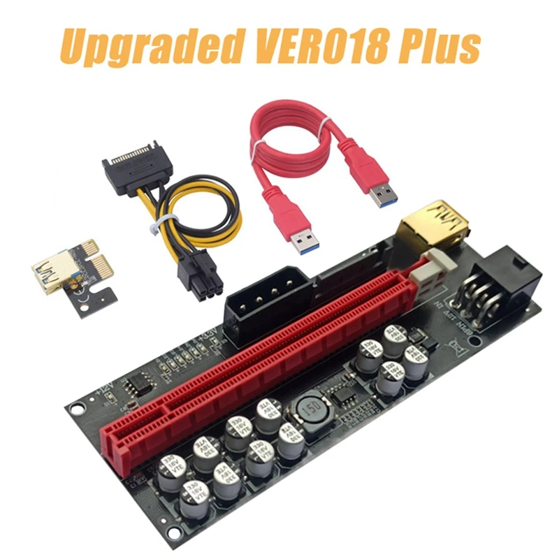 2 قطعة VER018 Plus PCI-E بطاقة الناهض PCIE X1 إلى X16 USB 3.0 SATA كابل الطاقة الناهض محول لبطاقة الرسومات GPU التعدين