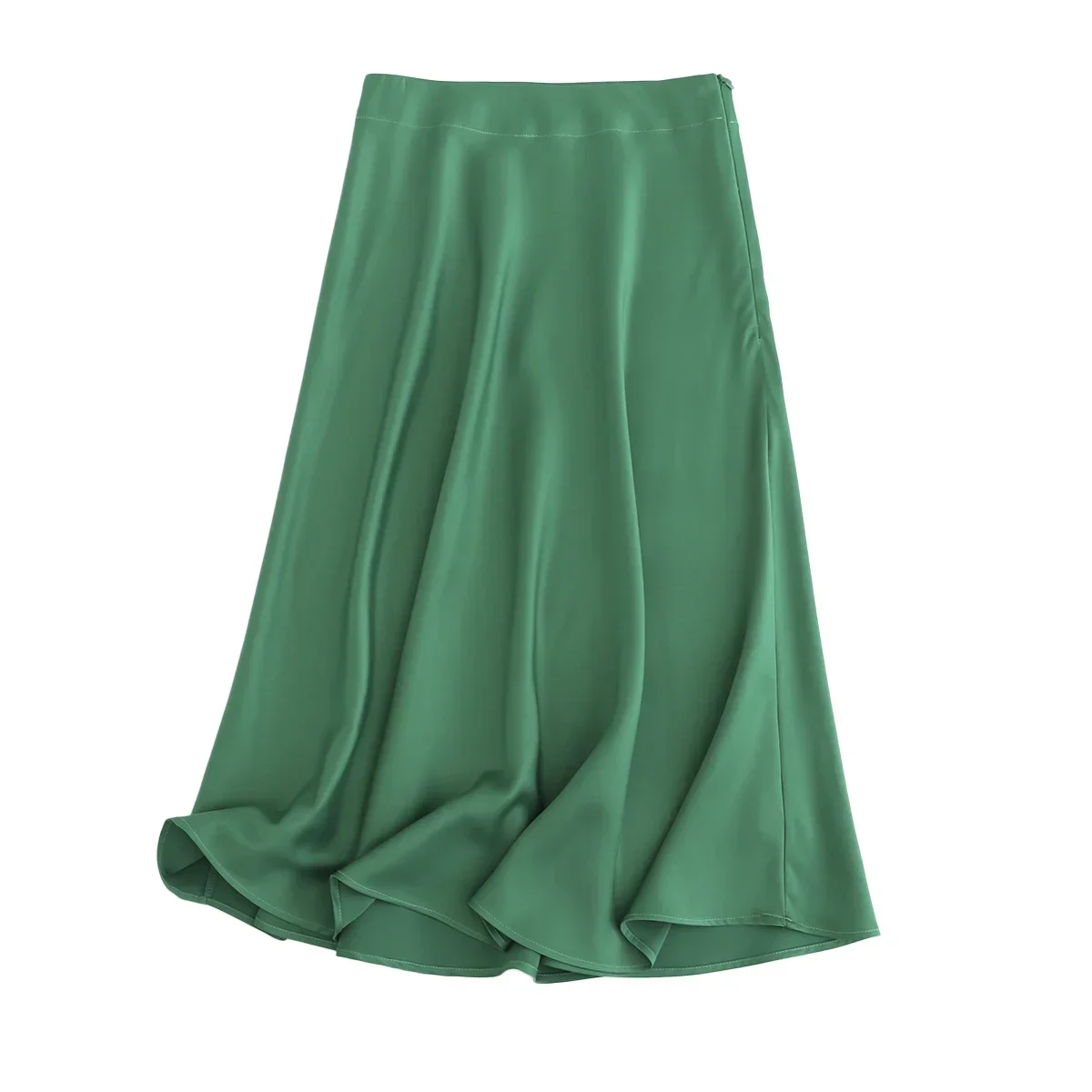 Tangada Women Solid Quality Satin Midi Skirt Vintage Side Zipper Office Ladies Elegant Chic A-line Skirts 6D18