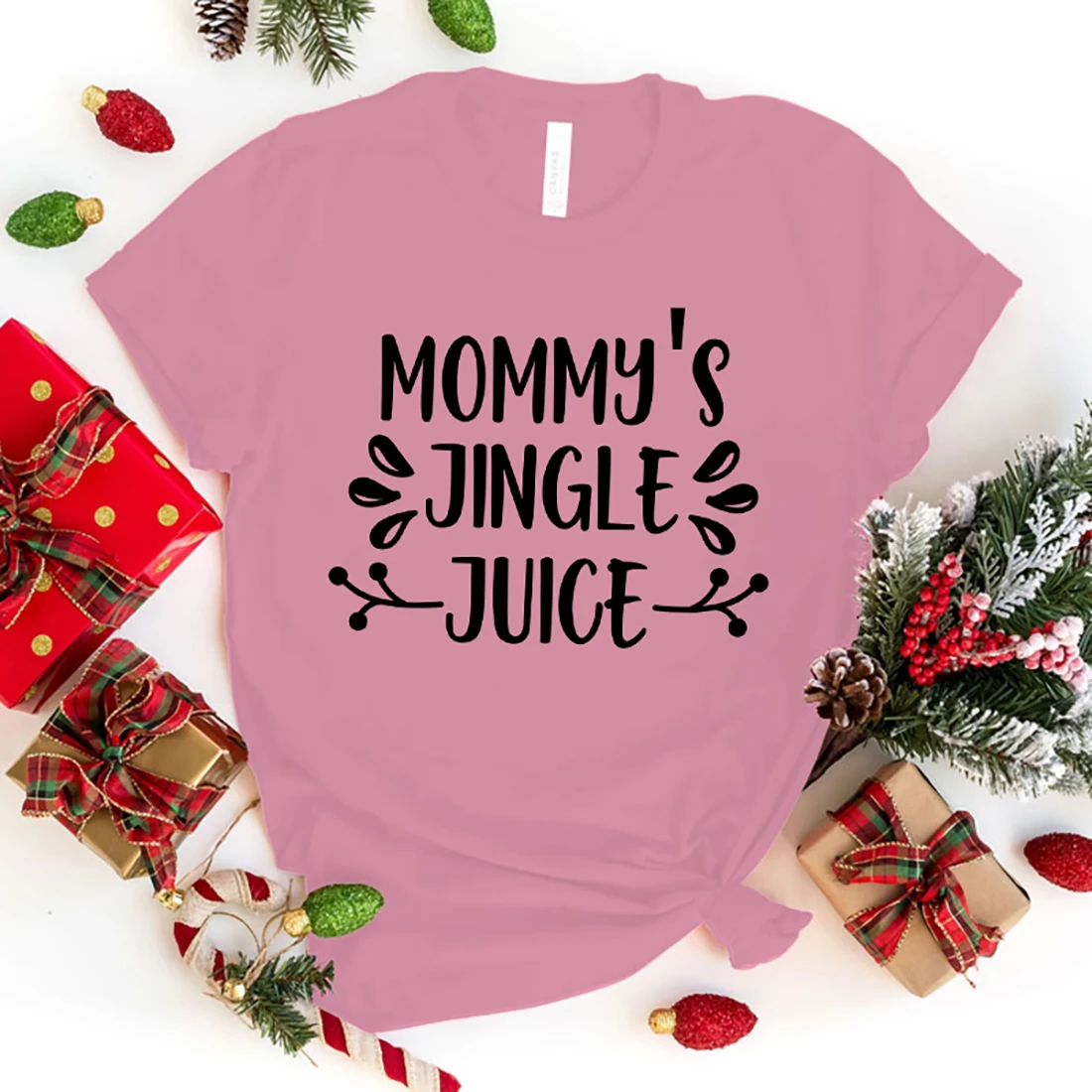 New Funny Christmas Mommy'S Jingle Juice Graphic Print T-Shirt Cool Soft Harajuku Short Sleeve Plus Size Tops