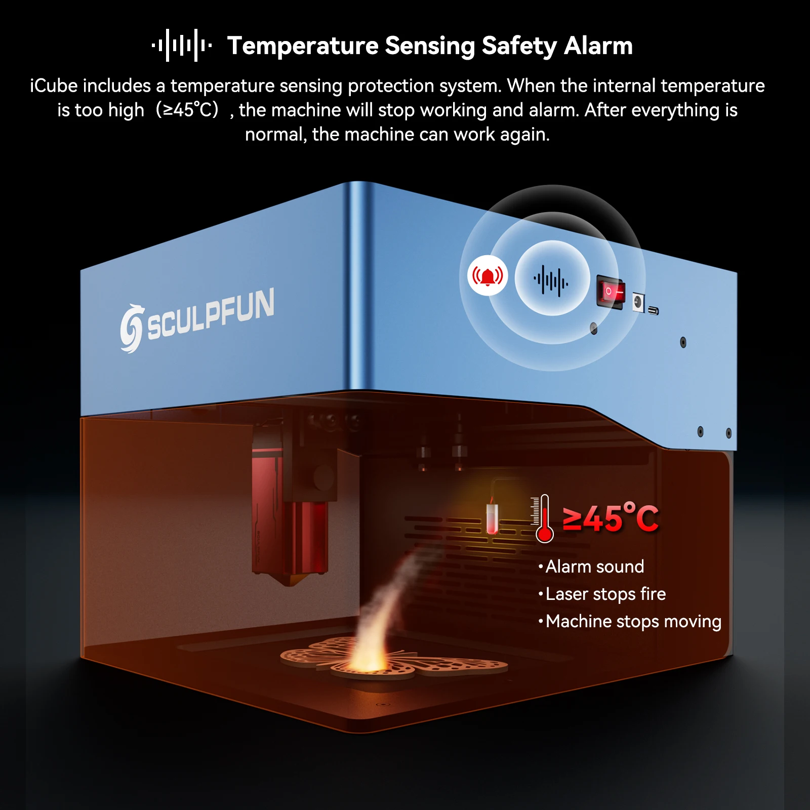 SCULPFUN iCube Pro10W/5W/3W Laser Engraver Machine Smoke Filter Temperature Support BT Type-C For Wood Metal CNC Laser Engraving