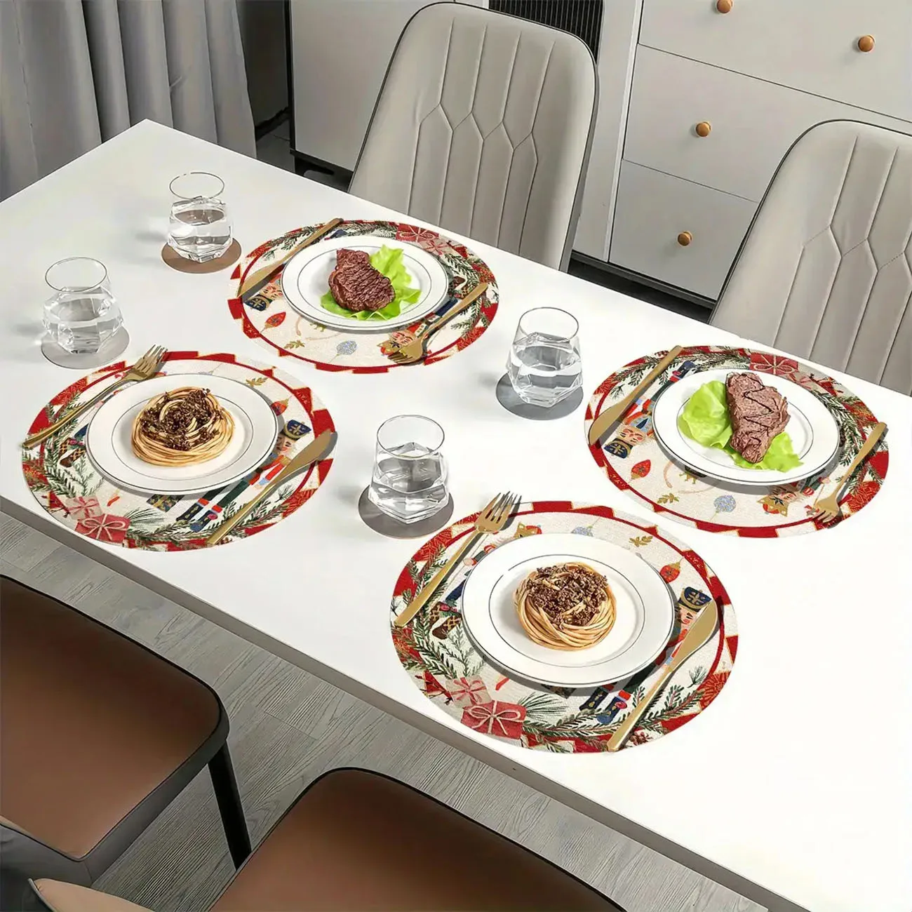 4-piece set - wooden placemat, anti slip and heat-resistant, desktop protection, dining table decoration, restaurant gift