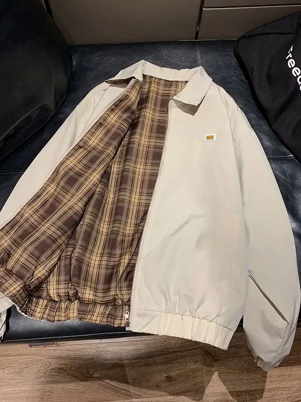 

Двусторонняя клетчатая куртка в стиле ретро для мужчин, ветрозащитная, повседневная, модная, американский бренд, осенне-зимняя мужская верхняя одежда