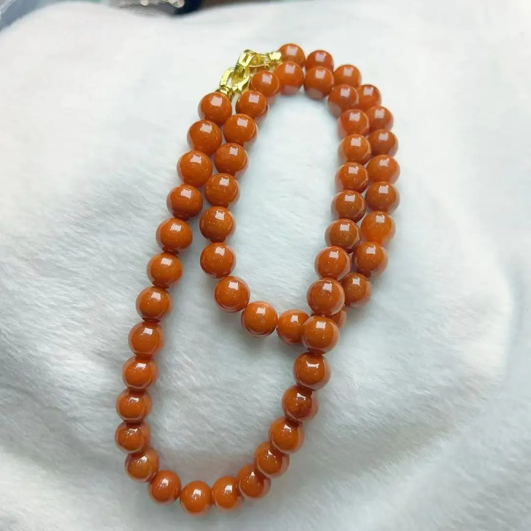 

Myanmar Laokeng pure natural new goods glutinous seeds full of red jade necklaces, round, warm and delicate