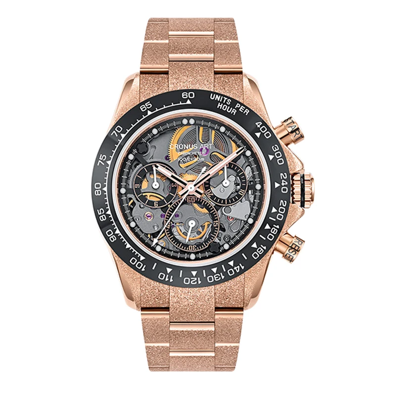 CRONUSART-Relógio de pulso mecânico de luxo masculino, relógio automático, pulseira de aço luminosa, moldura cerâmica, esqueleto luminoso, 40mm