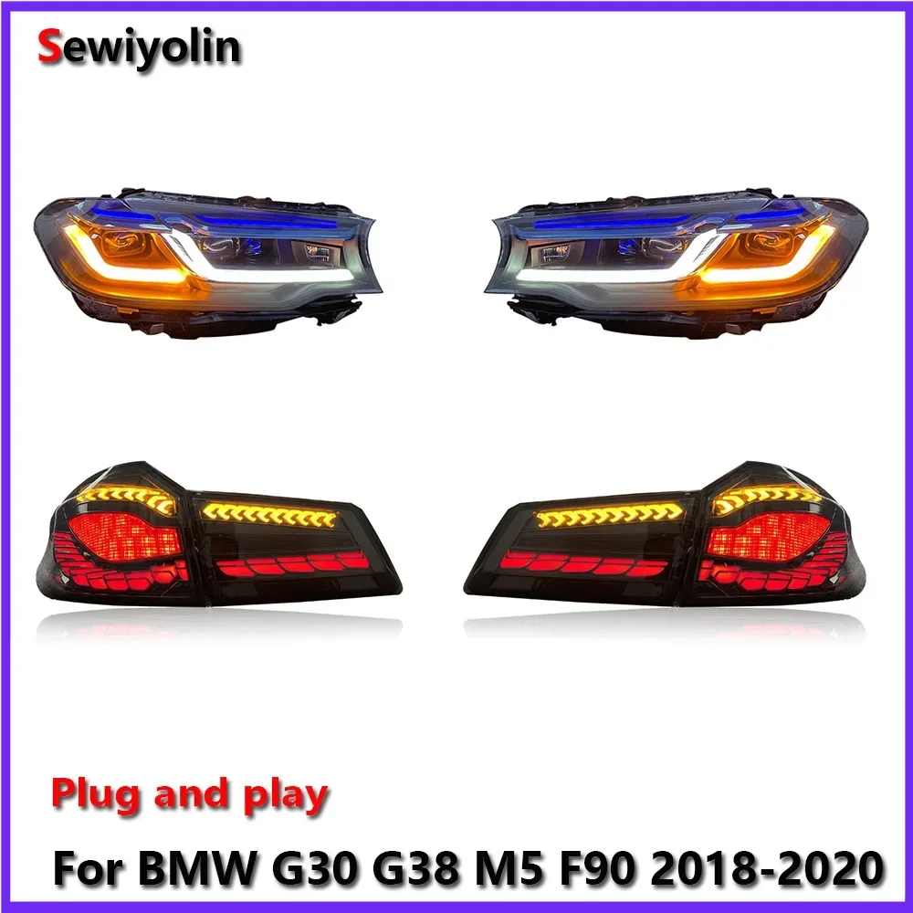 

Автомобильные светодиодные фары + задние фонари в сборе для BMW G30 G38 M5 F90 2018-2020 Автоматические противотуманные фары DRL Тормозной указатель поворота Plug and Play