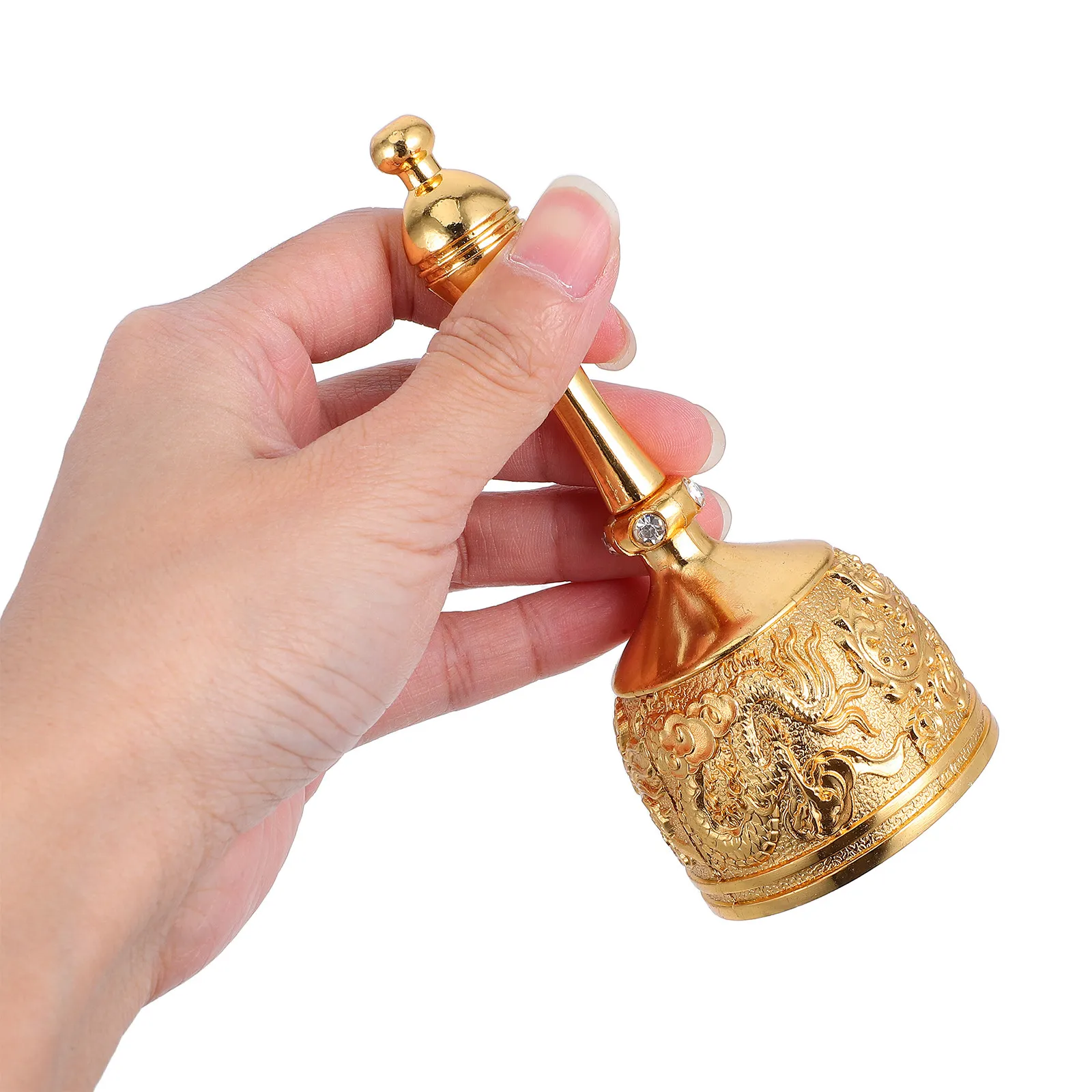 Vintage Metal Hand Bell With Handle European Style Brass Service Call Bell Chinese Dragon Phoenix Design for Dinner Service