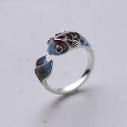 Vintage Silver Color Lucky Lotus Koi Fish Open Rings for Women Creative Butterfly Rabbit Animal Ring Girl Party Jewelry Gift