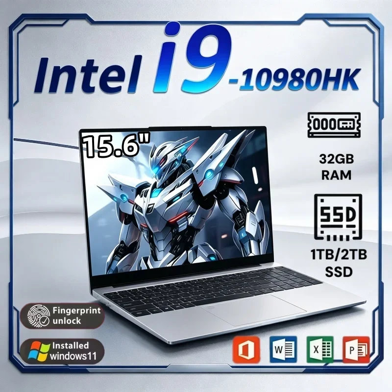 15.6 Inch Slim Laptop Intel I9-10980HK 32GB RAM 2TB SSD Windows 11 Fingerprint Unlock Notebook For Daily Entertainment