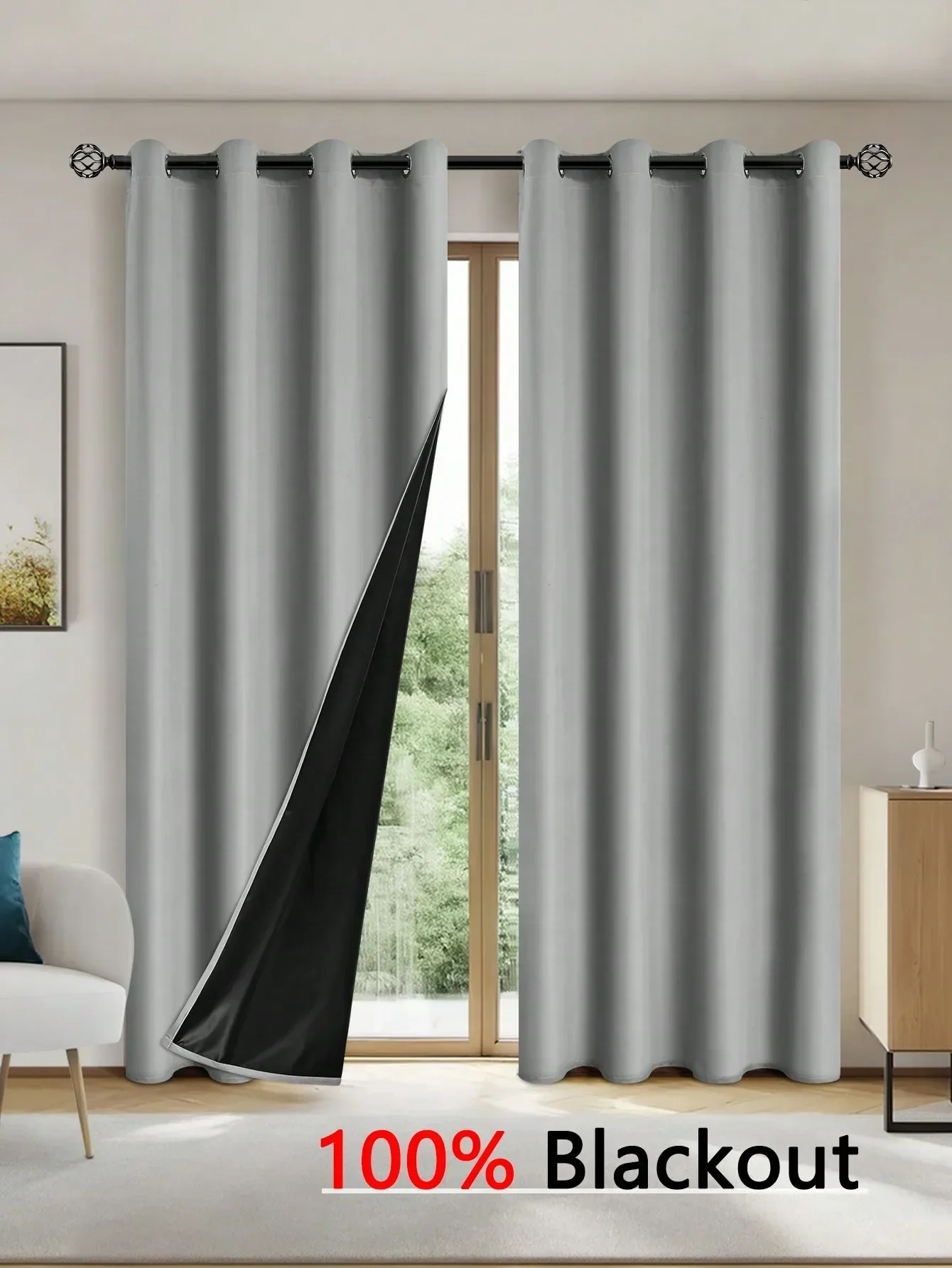 1pc Solid Blackout Curtains with Grommets, Total Privacy Safe and Odorless Curtains for Living Room and Bedroom