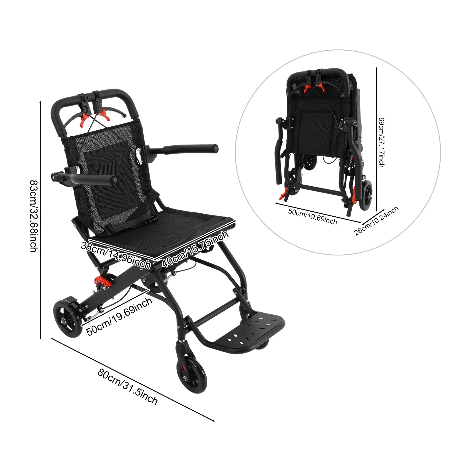 Aluminum Alloy Lightweight Wheelchair with Carry Bag, for Users 4.43‑6.07 Feet Tall, Mobility Support for Elderly And People with Movement Limitations view 7