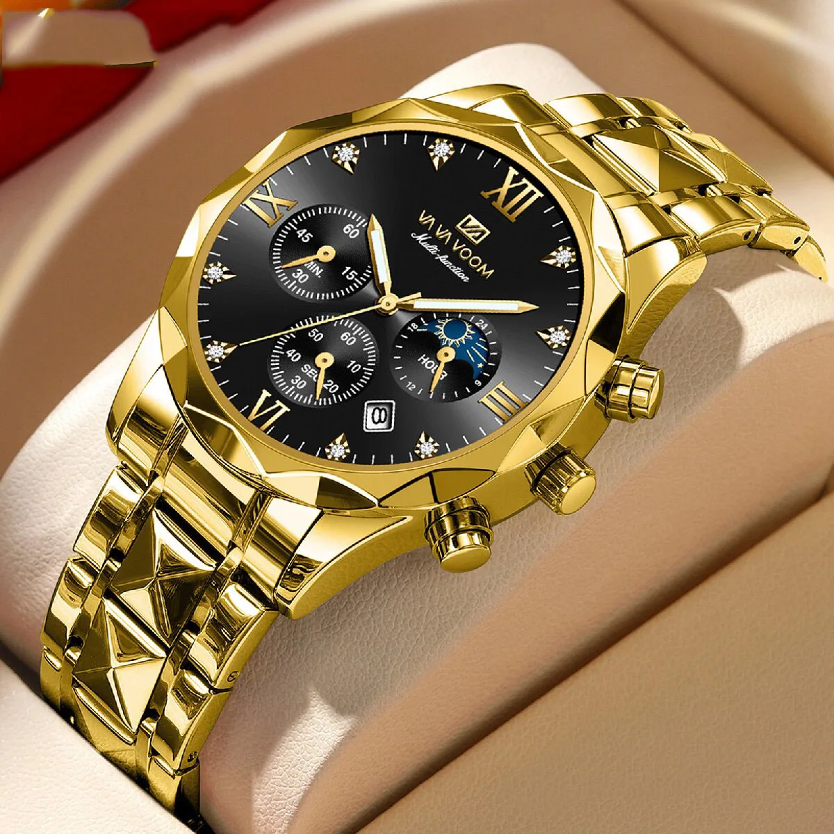 Waterdichte Precisie Stalen Band Heren Horloge Nieuwe Quartz Horloge Kalender Business Blauwe Kamer Gouden Horloge Heren Horloge