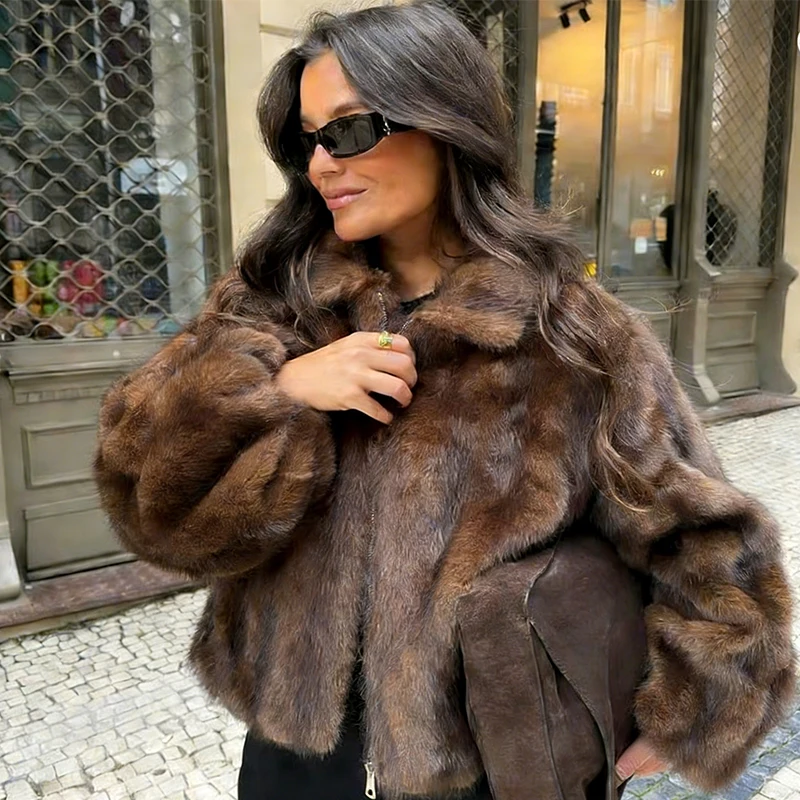 เสื้อโค้ทขนเฟอร์เทียมแบบครอปสำหรับผู้หญิง แฟชั่นปกเสื้อแบบลาペル แขนยาว ติดกระดุมแถวเดียว มีกระเป๋า เสื้อแจ็คเก็ตสำหรับผู้หญิง อุ่นสบาย เหมาะสำหรับใส่ไปทำงาน