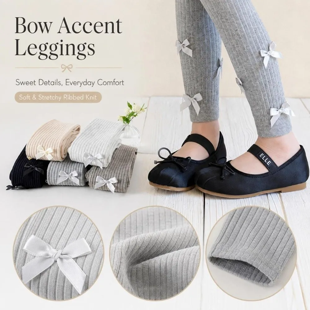 Sweet Slim-Fit Girls Bow Leggings Skin-Friendly Striped Ribbed Tights Warm Stretchy Children Ankle Pants Girls 1-6 Years Old