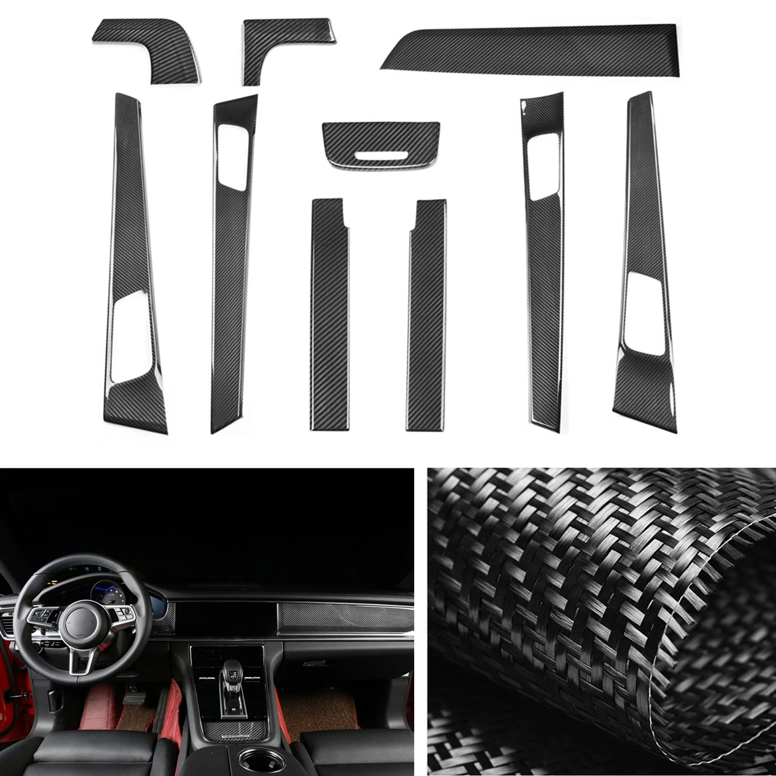 

10pcs/set Real Carbon Fiber Interior Center Console Dashboard Panel Trim Cover Sticker Decorative For Porsche Panamera 2017-2021