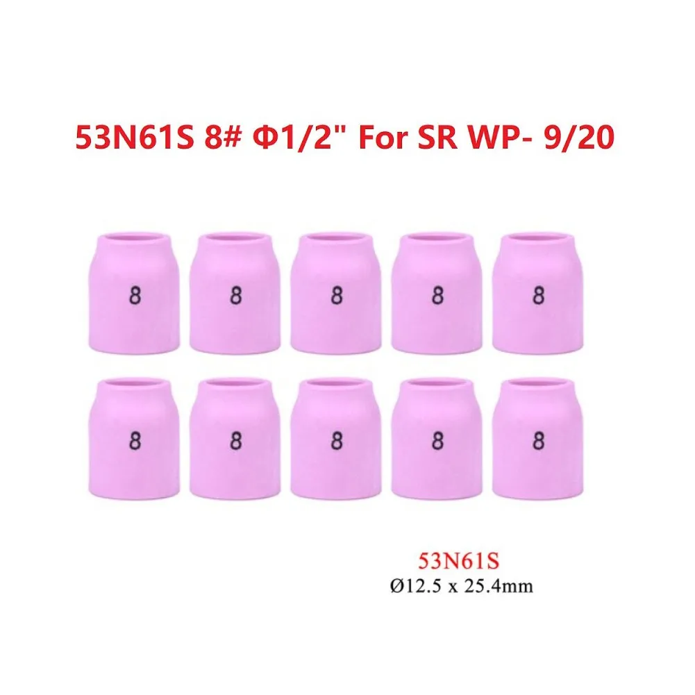 10pcs 53N61S Ceramic Gas Lens Cups #8 1/2 inch for Rilon Riland Jasic Mitech Chiry UNT Krypton WP-9 WP-20 WP-25