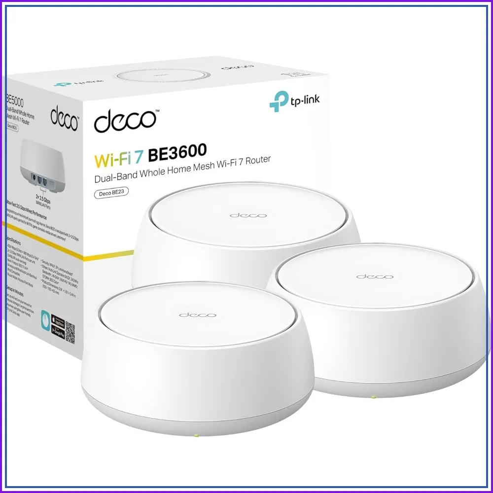 

BE23 Dual-Band BE3600 WiFi 7 Mesh System | 3.6 Gbps, 160 MHz | Covers 6,500 Sq.Ft | 2× 2.5G Ports, Wired Backhaul, VPN, MLO, AI-Roaming, 3-Pack