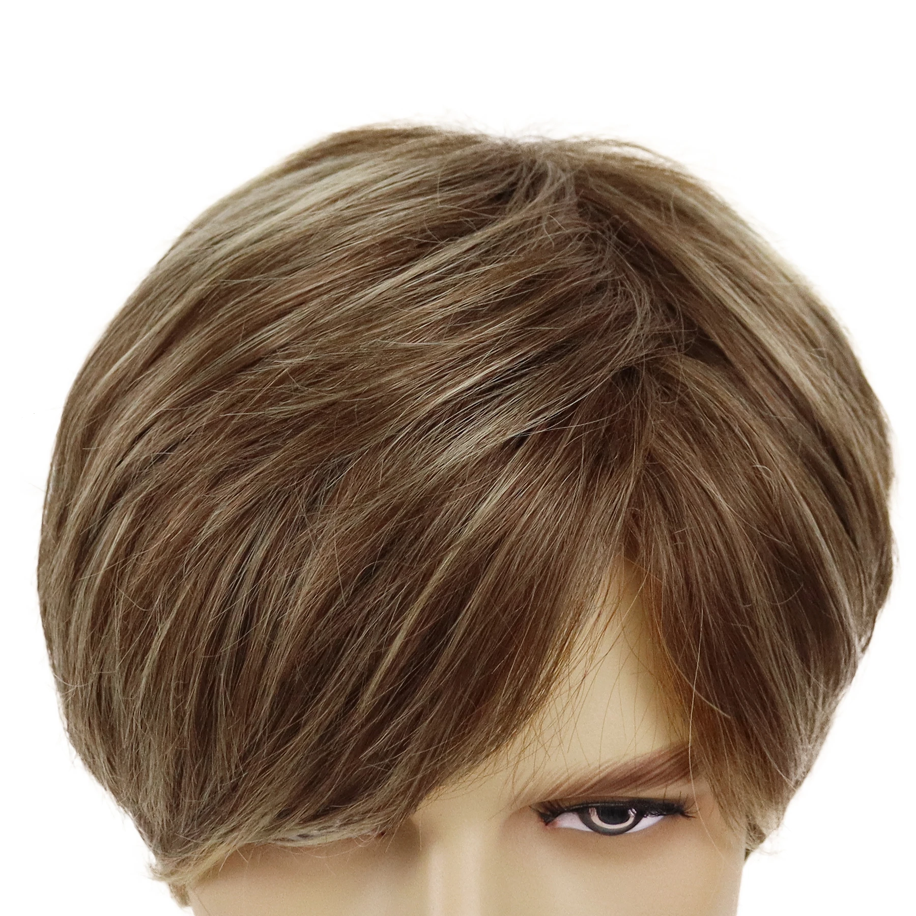 Men's Wig Natural Short Straight Synthetic Wigs for Male Mix Brown Highlight Wig with Side Bangs Daily Cosplay Party Halloween image 5