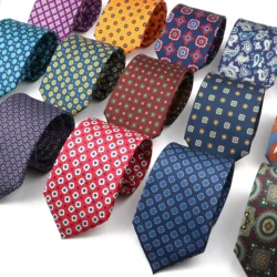 Gravata de poliéster de seda boêmia para homens, design novo, cor clara azul, casamento do escritório, gravata impressa presente, super macio