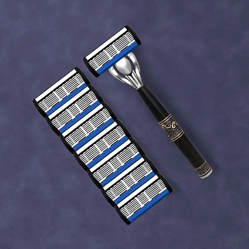 طقم ماكينة حلاقة كلاسيكية للرجال عالية الجودة بمقبضين و36 شفرة حادة للغاية. هدية يجب اقتناؤها لعيد الحب #3