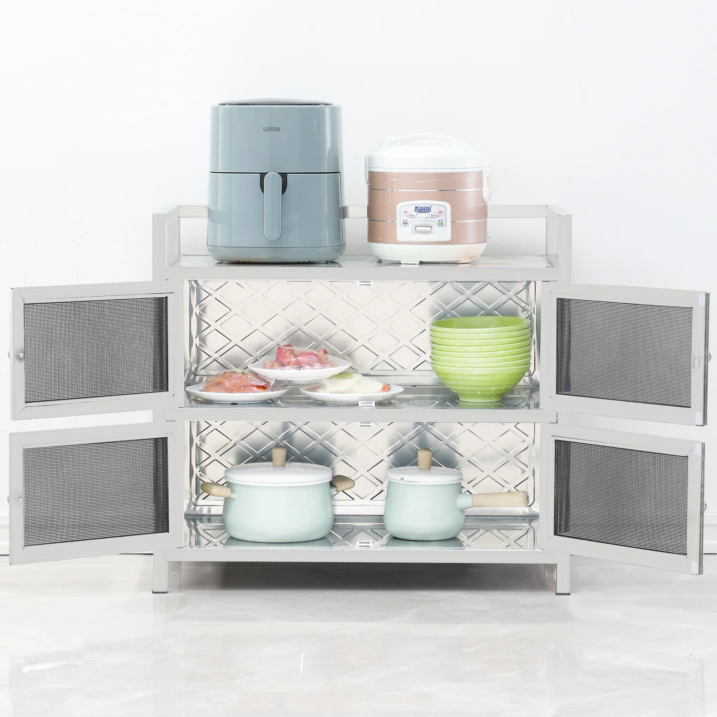

Simple Kitchen Shelf Cupboard Storage Tea Cabinet Household Meal Side Floor Locker Storage