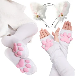 meias altas hasta el muslo con pata de gato, mangas de Golves, bonito, macio, 3D, feijão, luvas, gatito, garra, meias para meninas, mulheres, conjunto de cosplay