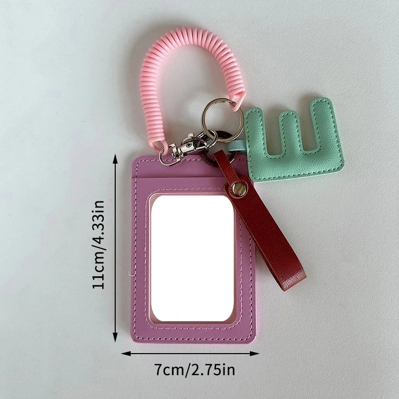 1PCS Candy PU 3 Inch Photocard Holder Letter Pendant Elastic Rope Decoration Bus Card Sleeve Bag Campus Hanging Card Card Holder