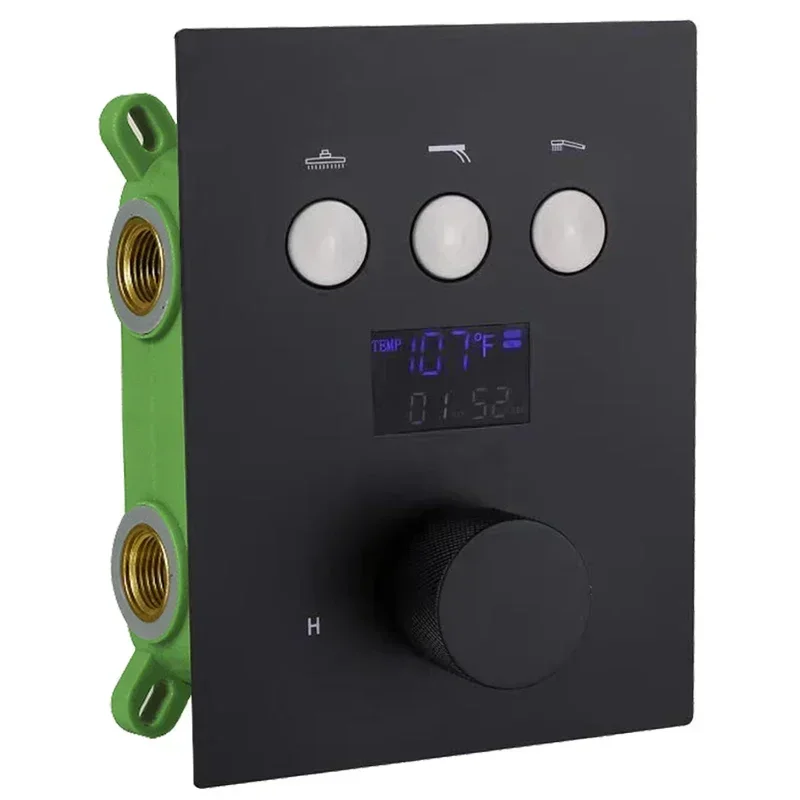 

Matte Black Shower Flow Control Valve Temperature Display Concealed 3 Way Outlet Function Thermostatic Shower Diverter Valve