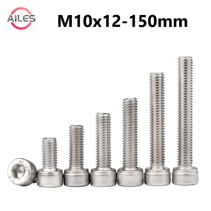 

304 Stainless Steel M10 Allen Hexagon Hex Socket Head Cap Screws 10mm x12 14 22 25 30 35 40 45 90 100 110 130 150mm Full Thread