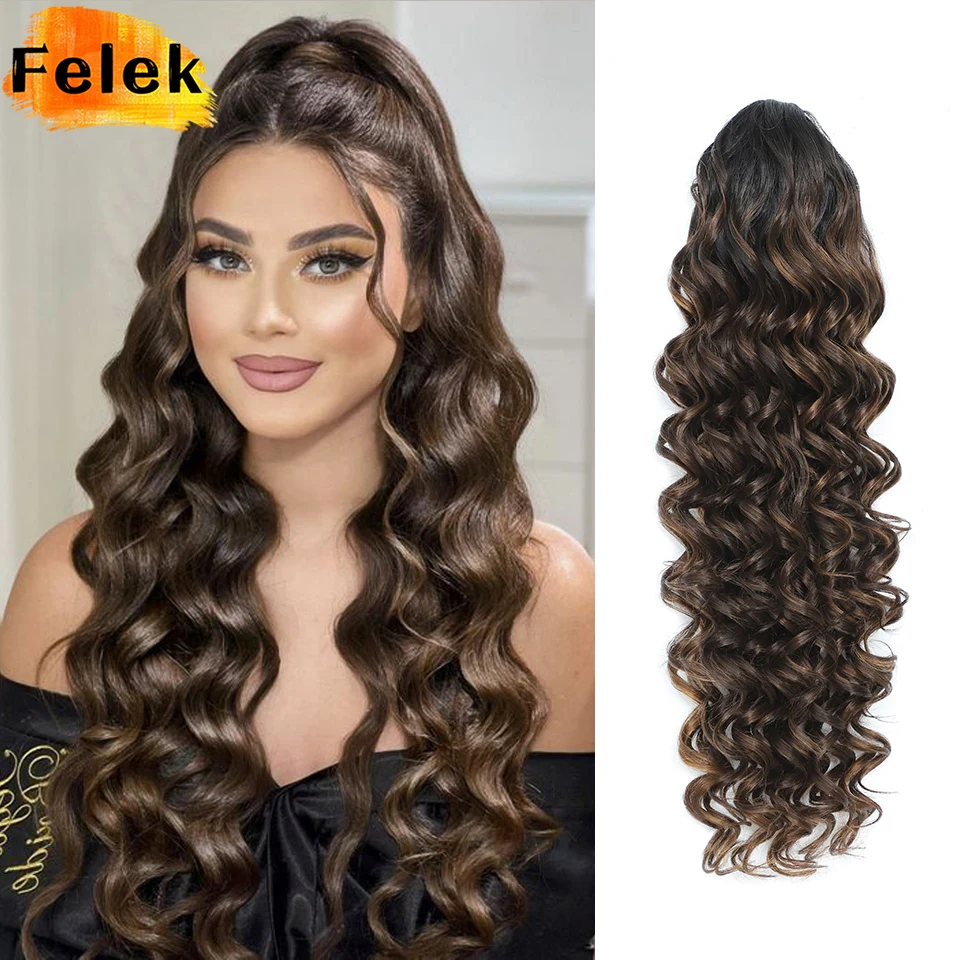 Synthetic Curly Drawstring Ponytail Extension For Women 24 Inch Long Wavy Fake Pony Tails Clip in Hair Extensions For Daily Use