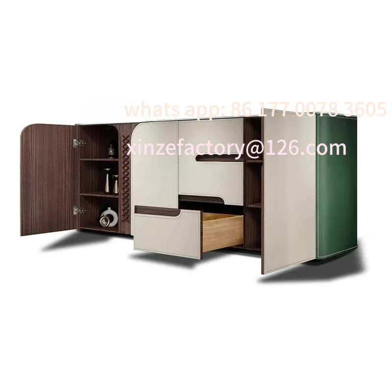 

Customizablebedroom locker saddle leather light luxury modern rock slaHigh-end custom living room entrance dining side cabinet