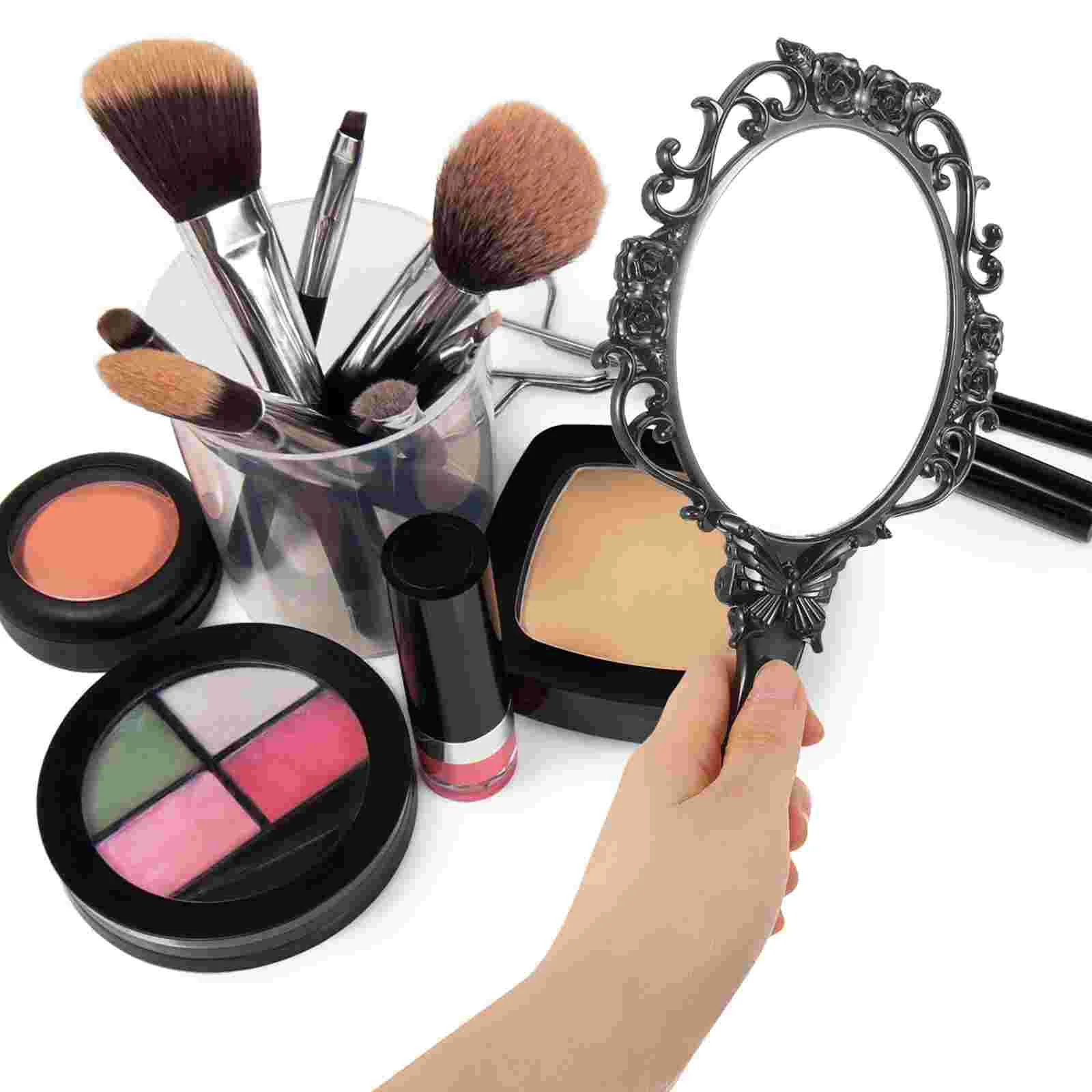 Retro Vanity Mirror Portable Hand Mirrors with Handle Women Makeup for Folding Handheld Foldable