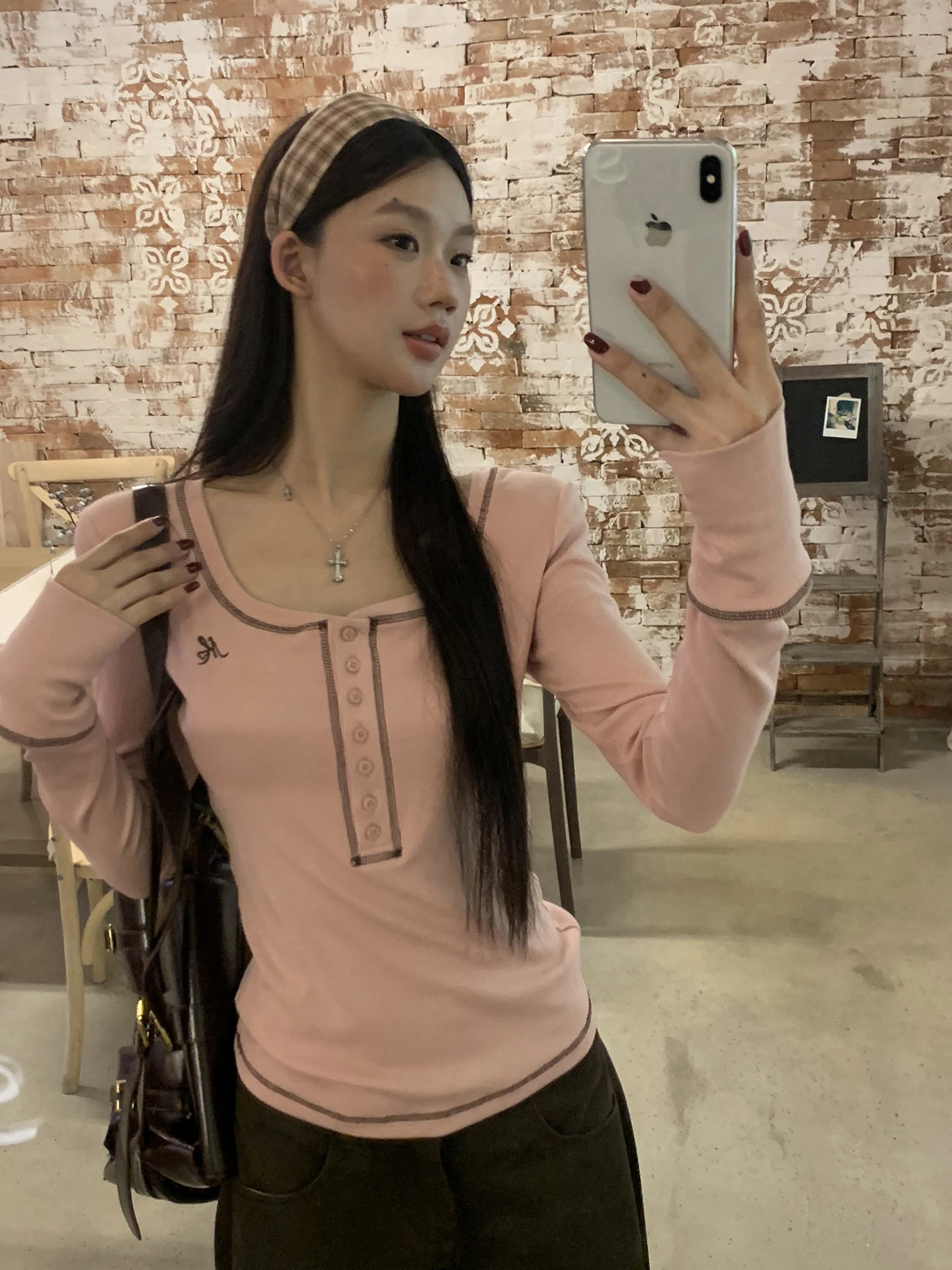 

Chic Pink Long Sve Base Layer irt Women's Faionable Inner Wear Cotton Blend Comfortable Fit High Waist T-irt