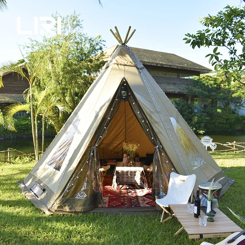 

6 Person Waterproof Outdoor Adult Family Luxury Camping Indian Teepee Tipi Tent with Bed