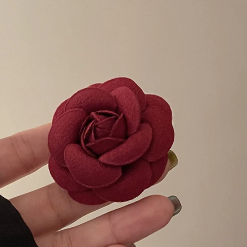 652F Hoa Camellia Lapel Pin Áo Sơ Jeans Túi Vintage Hoa Trà Pháp Cho Bé Gái