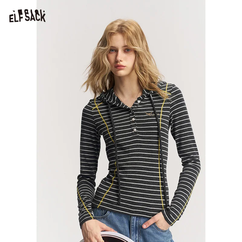 ELFSACK Women's Casual T-Shirt with Stripe Pattern, Stylish Everyday Top, Trendy Outdoor Wear