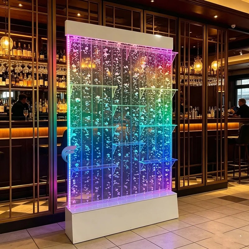 custom.Modern Acrylic LED Feature Wall Wine Display Shelves 16-color RGB Lighting Hotel Workshop Inter