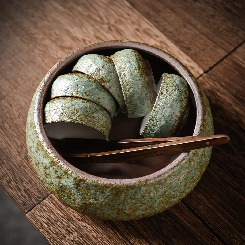 Zen retro ceramic tea wash large household Chinese style Jianshui stone pattern water bowl tea set accessories tea dregs jar