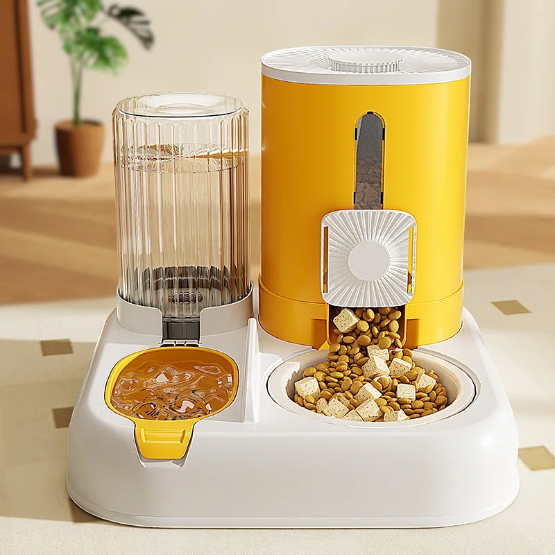 

Ceramic 2-in-1 Auto Pet Feeder & Water Dispenser, Double Bowl Cat Dog Food Water Station, Non-Slip Easy Clean Pet Bowl Set