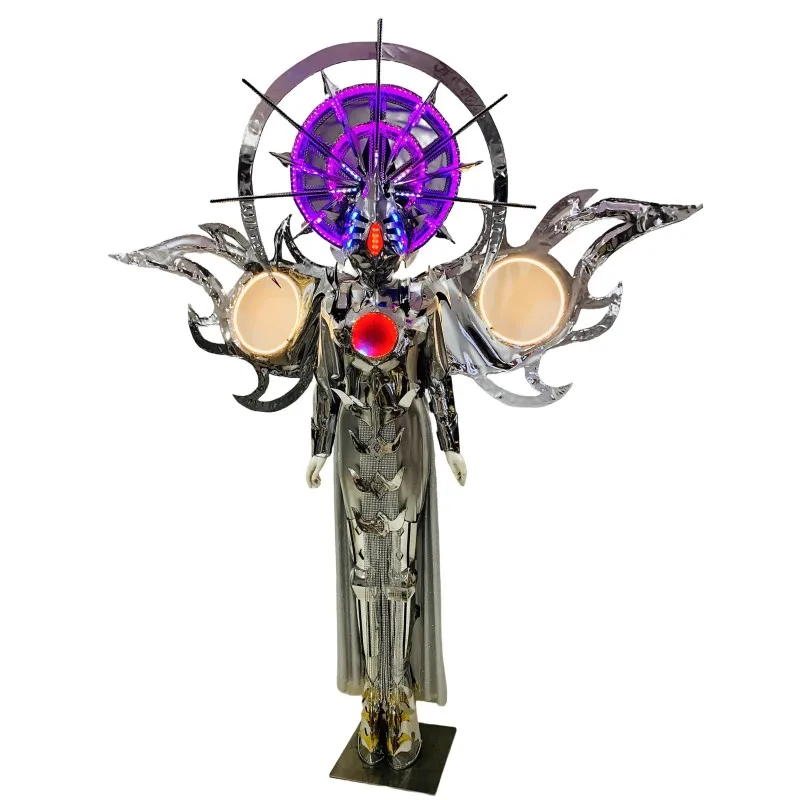 Cosplay Wear LED Costume Women Luminous Wings Clock Glow Backplane Lighted Singer Dress Show Outfit Club Singer Performance Mask